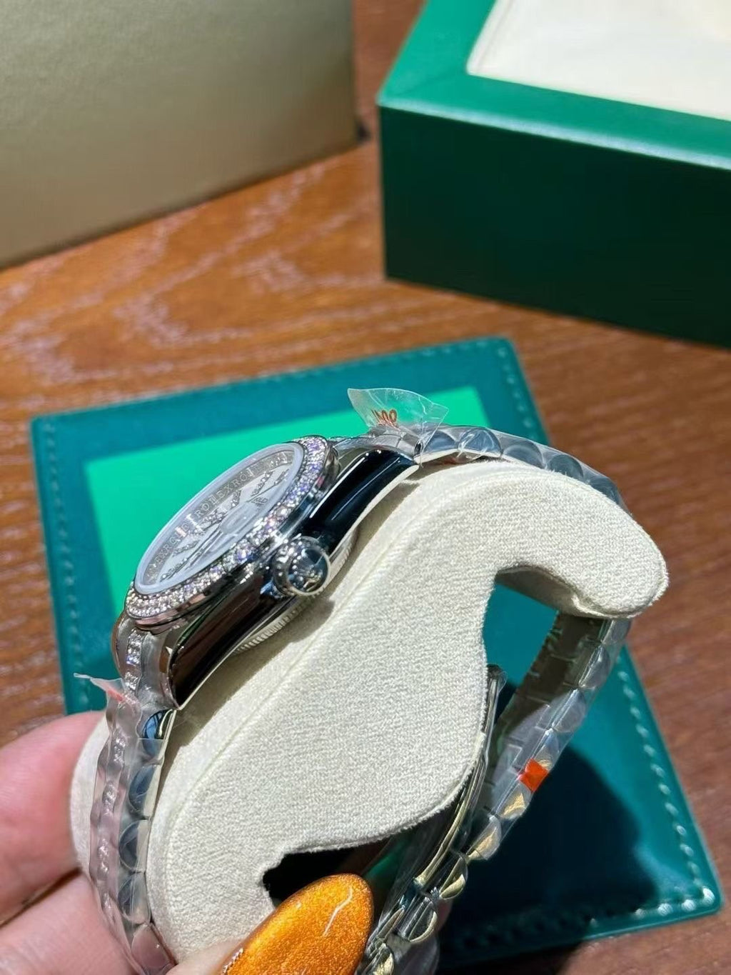 Rolex Crystal Bezel White Dial Watch — side